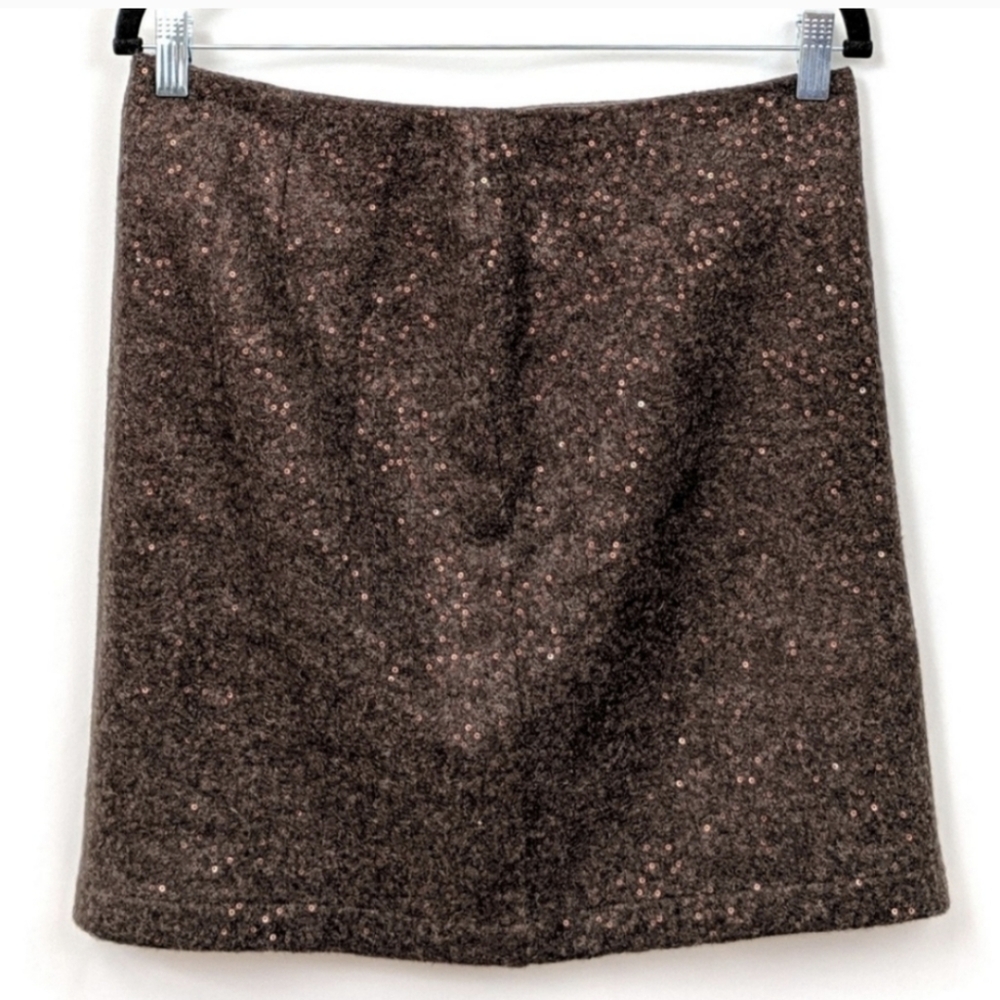 J. Jill Sequinned Wool Blend Skirt Walnut Brown Copper Shimmer Side Zip size 4